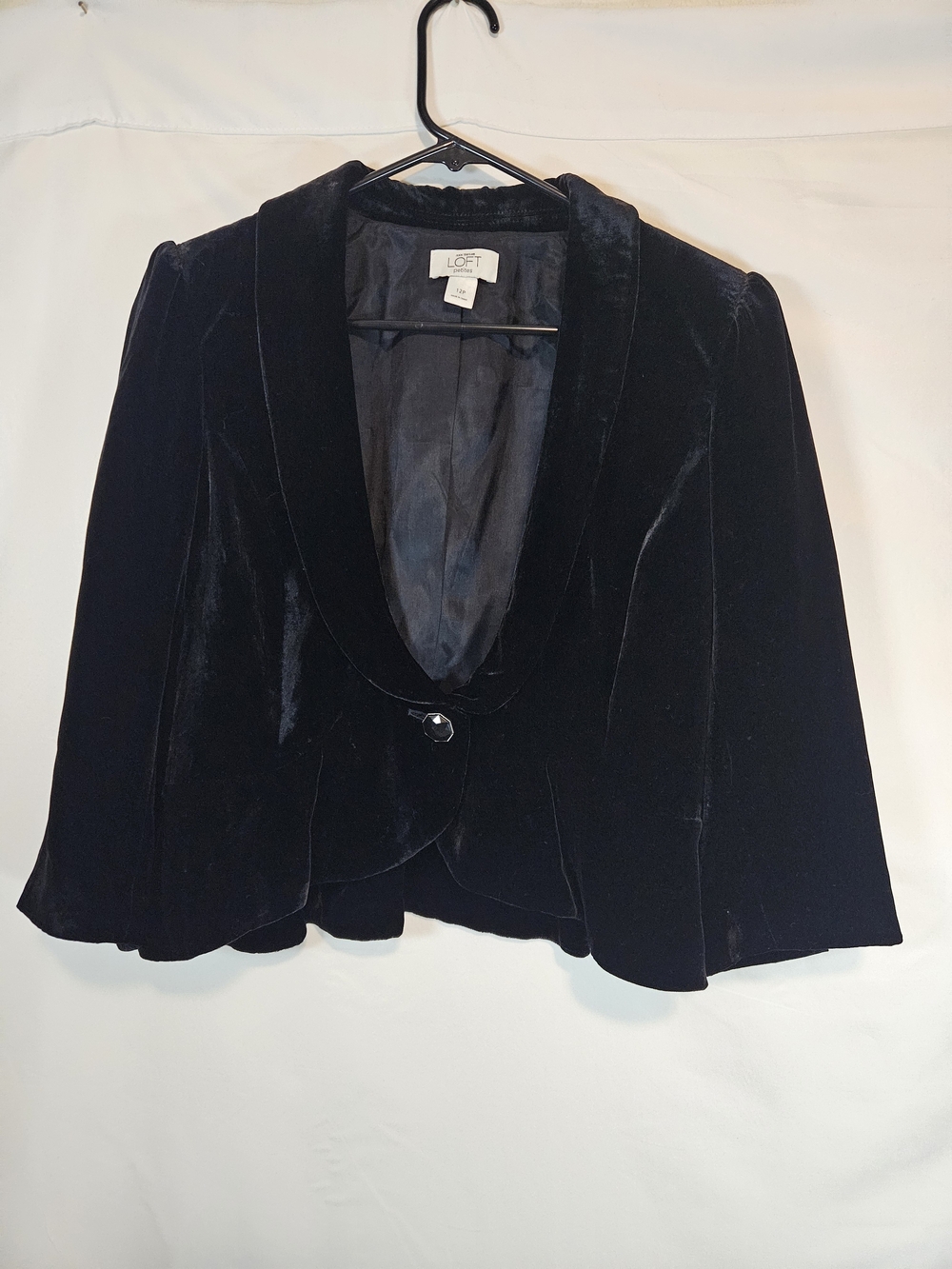 LOFT Black Velvet Cropped Shawl Collar Blazer